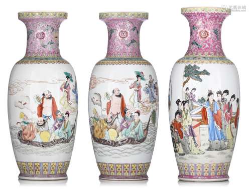 A similar pair of Chinese famille rose 'Immortals' vases, 20...