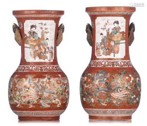 A pair of Japanese Kutani vases, Meiji period, H 33-34 cm