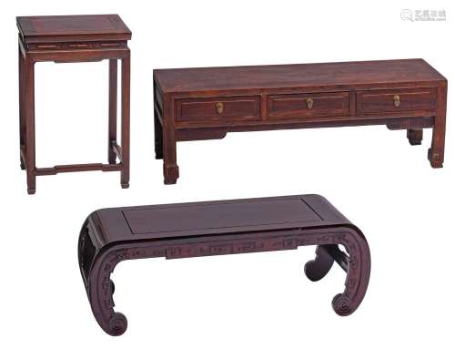 A collection of Chinese hardwood low tables, late Qing, Tall...