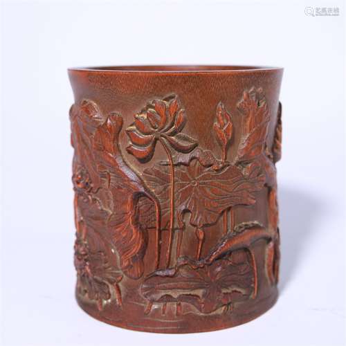 Carved Bamboo Lotus Pond Brush Pot