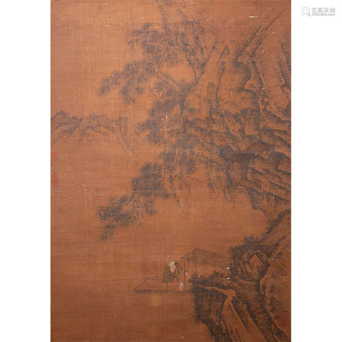 Chinese Landscape Painting, Ink And Color On Silk, Hanging S...