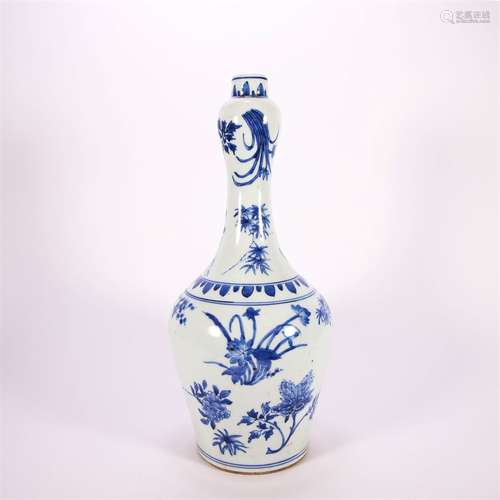 Blue And White Floral Garlic-Head Bottle Vase