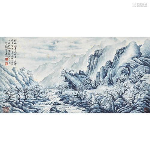 Chinese Landscape Painting On Paper, Ink And Color On Paper,...