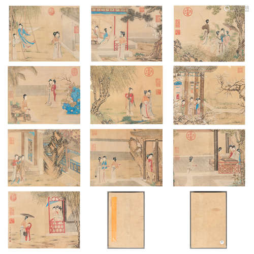 Chinese Figure And Story Painting Album, Ink And Color On Pa...