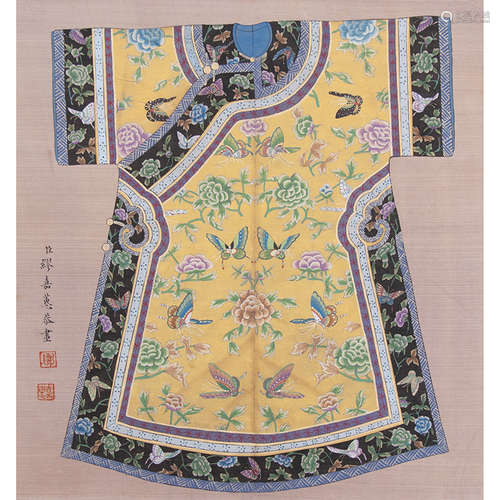 Chinese Dress Painting, Ink And Color On Silk, Miu Jiahui Ma...