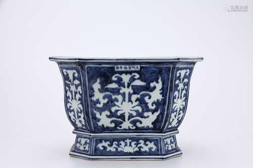 Blue And White Floral Jardiniere