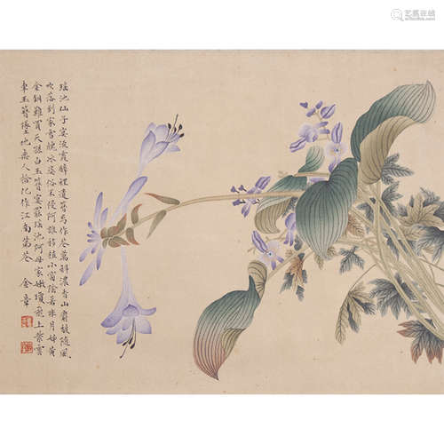 Chinese Floral Painting, Ink And Color On Silk, Hanging Scro...