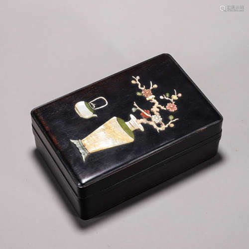 Red Sandalwood Antiques Treasures-Inlaid Box And Cover