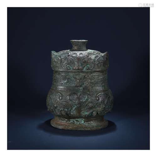 Bronze Mythical-Beast Mask Gong Vessel