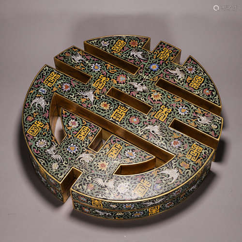 Cloisonne Enamel Shou-Shape Crane Box And Cover