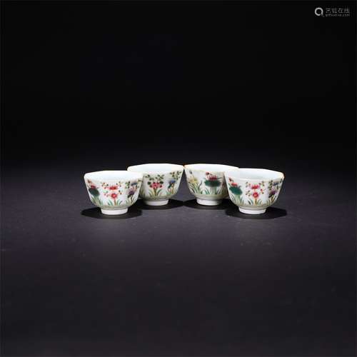 A Set Of Famille Rose Floral Cups