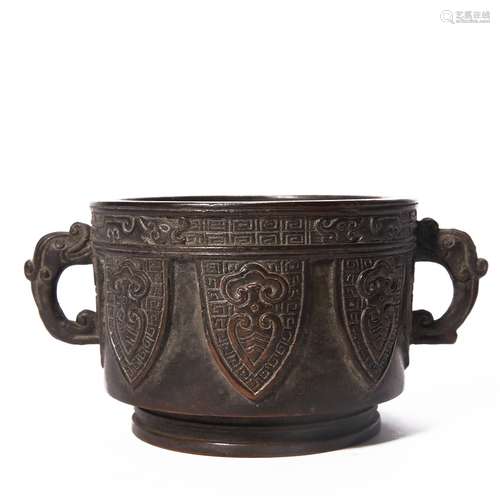 Bronze Cicada Double-Dragon-Eared Gui-Shape Censer