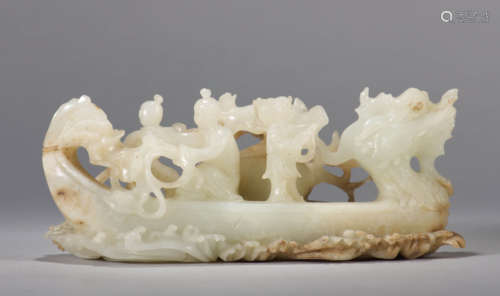 White And Russet Jade Carved Dragon Boat