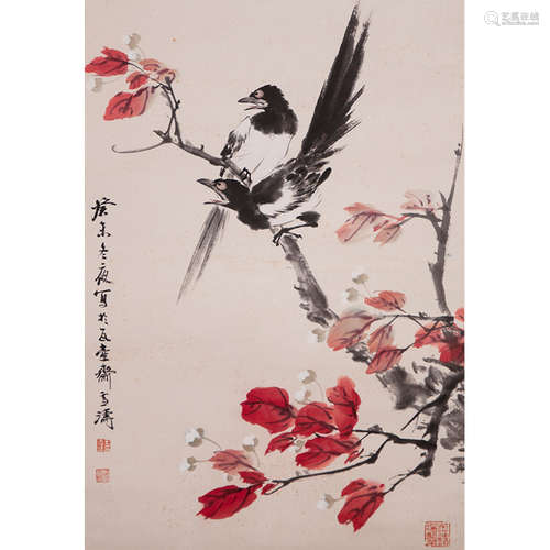 Chinese Double-Magpies Painting, Ink And Color On Paper, Han...