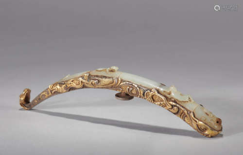 Silver Gilt Jade-Inlaid Belt Hook