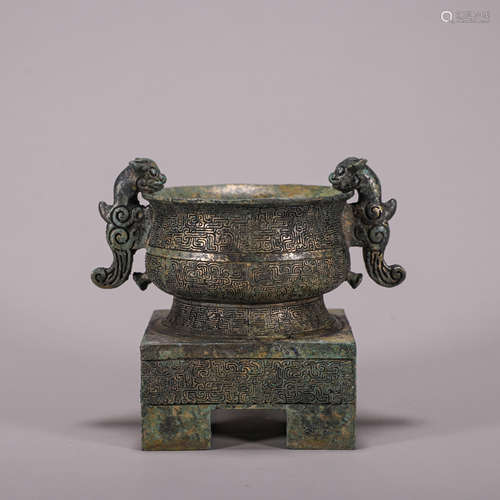 Bronze Phoenix Square Gui Vessel