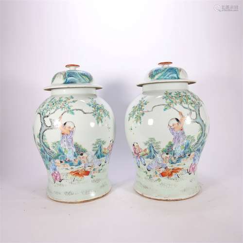 A Pair Of Famille Rose Figure And Story Jars