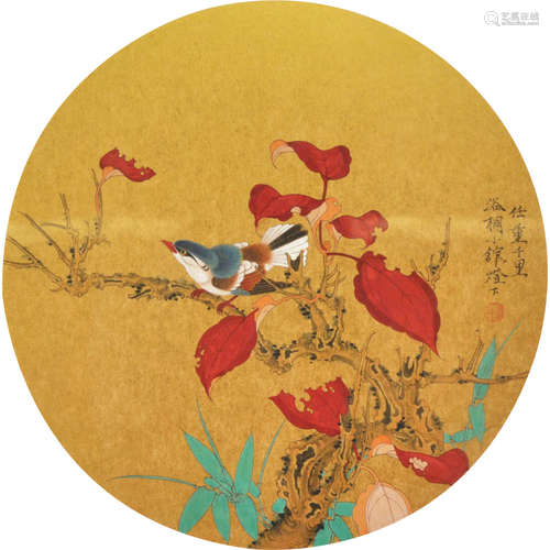 Chinese Bird Painting, Ink And Color On Paper, Ren Zhong Mar...