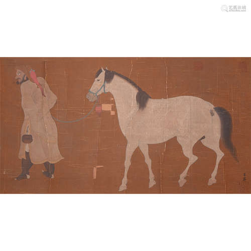 Chinese Court Horse Painting, Ink And Color On Silk, Zhao Zi...