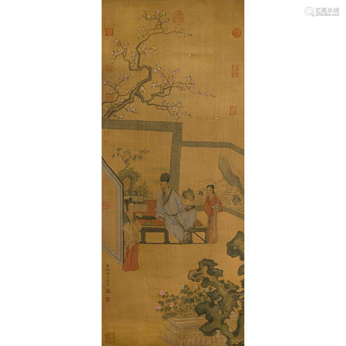 Chinese Figure Painting, Ink And Color On Silk, Hanging Scro...