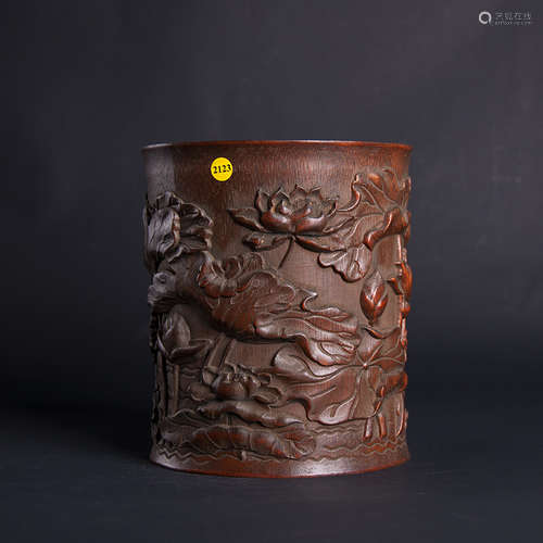 Carved Bamboo Lotus Brush Pot