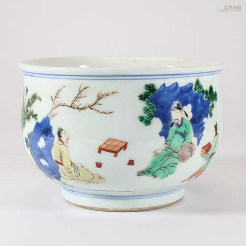 Blue And White Wucai Figure And Story Bowl