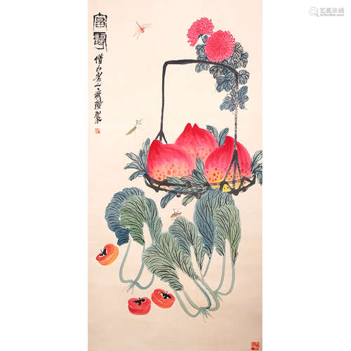 Chinese Rich And Longevity Painting, Ink And Color On Paper,...