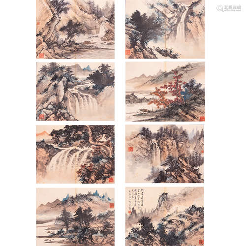 Chinese Landscape Painting Album, Ink And Color On Paper, Hu...