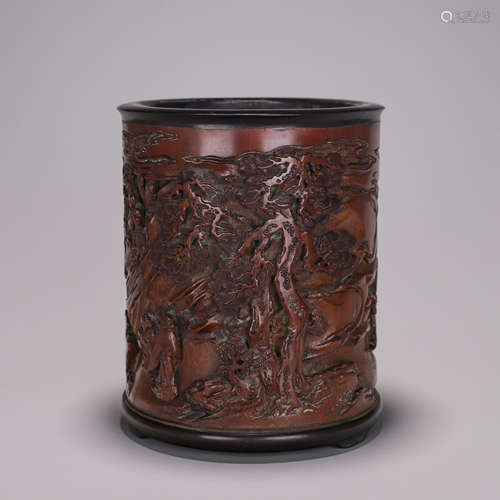 Carved Bamboo Scholar Brush Pot