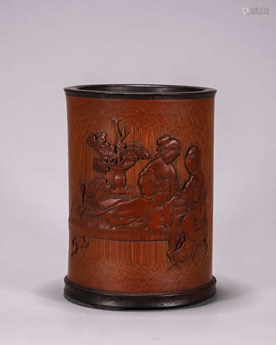 Carved Bamboo Court Lady Brush Pot