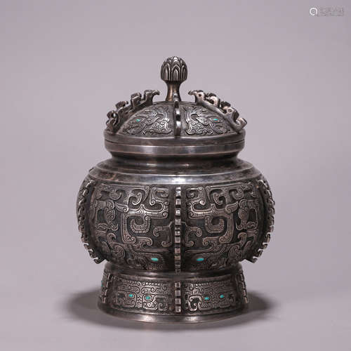 Silver Taotie-Mask Zun Vessel