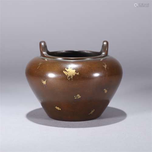 Bronze Splashed-Gold Double-Eared Censer