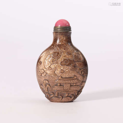 Gold-Splashed Glass Incised Sniff Bottle