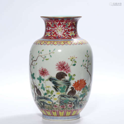 Famille Rose Floral Vase