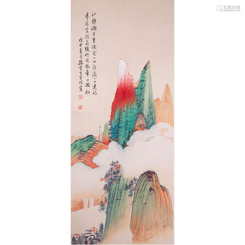 Chinese Landscape Painting, Ink And Color On Paper, Hanging ...