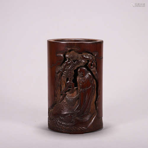 Carved Bamboo Figure And Story Brush Pot