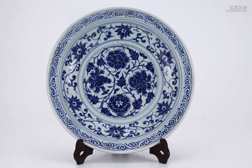 Blue And White Floral Plate