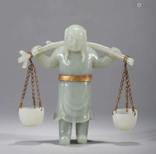 Green Jade Figure Carrying Water Buckets