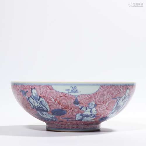 Blue And White Rouge Red Eight Immortals Bowl