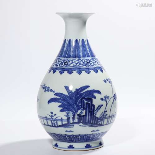 Blue And White Banana Leaves And Rock Yuhuchunping Vase