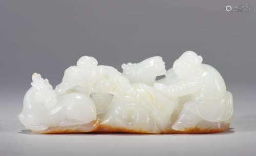 White Jade Double Deer And Boy Brush Rest