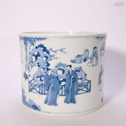 Blue And White Seven Sages Of The Bamboo Grove Brush Pot