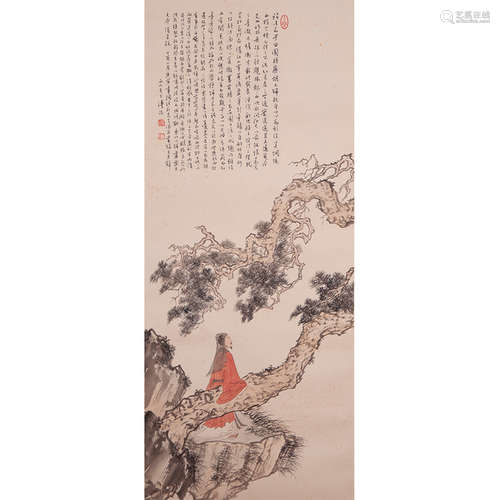 Chinese Scholar Under Pine, Ink And Color On Paper, Hanging ...