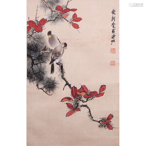 Chinese Double-Sparrows Painting, Ink And Color On Paper, Ha...