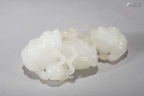 White Jade Double-Lions  Ornament