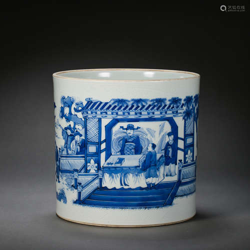 CHINESE QING DYNASTY KANGXI BLUE AND WHITE PEN HOLDER