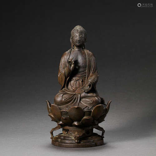 CHINESE LIAO DYNASTY BRONZE GILDING BUDDHA SITTING STATUE (D...