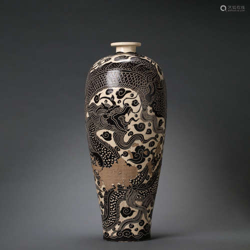 CHINESE SONG DYNASTY CIZHOU WARE WHITE GROUND BLACK FLOWER P...