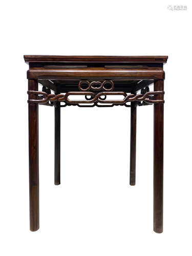 CHINESE QING DYNASTY MAHOGANY INLAID MARBLE TABLE