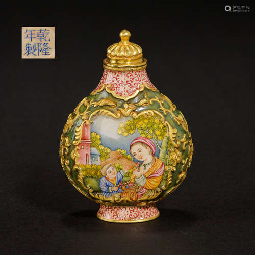 CHINESE QING DYNASTY QIANLONG PERIOD GOLD BODY ENAMEL SNUFF ...